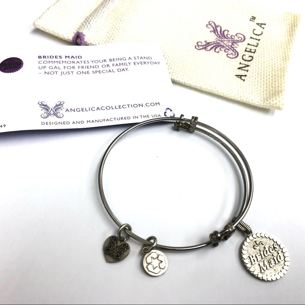 Angelica Collection Bridesmaid White Brass Bangle Bracelets (Set of 5)